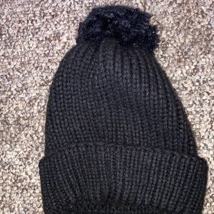 Steve Madden Black Knit Kids Beanie with Pom-Pom